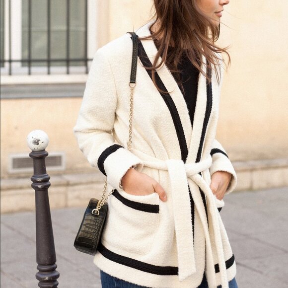 Sezane Jackets & Blazers - $500 NWT SEZANE Mike Ivory Black SZ38 Small Medium 6 8 Manteau Wrap Alpaca coat
